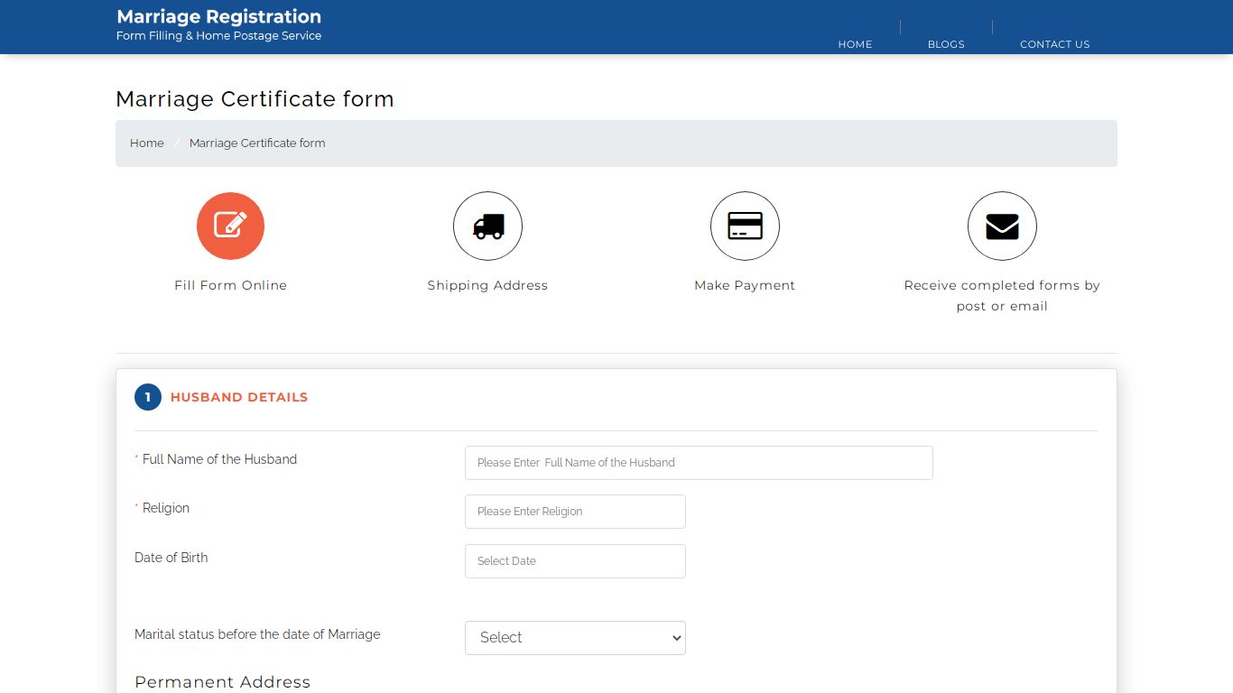 Marriage Certificate form | Online Marriage Registration